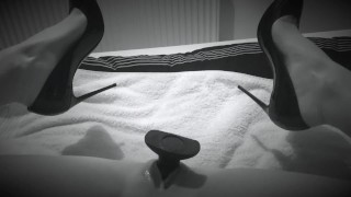 Fisting prep in Louboutins, large pussy plug stretching