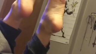 Femboy shows his feet and cock