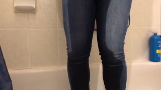 Girl pees pants then cums