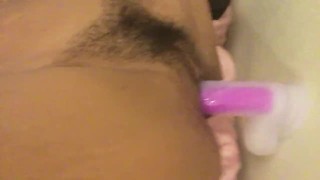 Ebony Teen Records Herself Fucking Hairy Pussy with Dildo