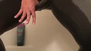 Pissing in my yoga pants and showing off my tits