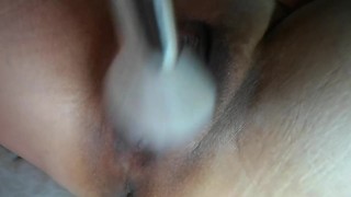 beautiful gets teased with makeup brush