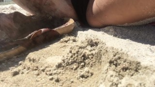Pissing on my sandals at the beach - trying to not get caught