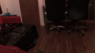 Whore throat fucks huge dildo while slapping face and choking herself