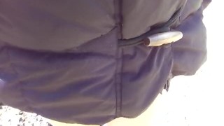 pee in the woods, red skirt without thong