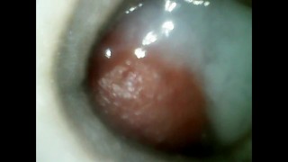 Cumming inside clear fleshlight, view inside down hole