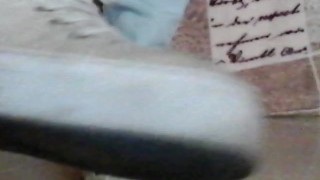 Mistress Shows off Her White Dirty Sneakers Fetish Slave