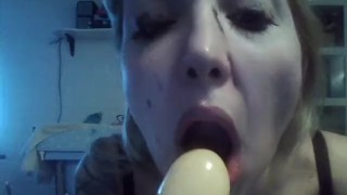 realistic dildo's swallow! slut training! she almost retch