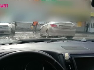 POV Blowjob in car on public parking