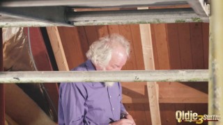 Kiara and Mia both fuck an old man and share his cum after a hot fuck