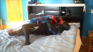 orca frogman playing with spiderman dummy