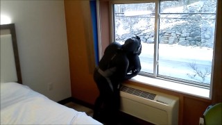 frogmen show at hotel window