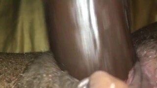 Ebony teen squirting on dildo
