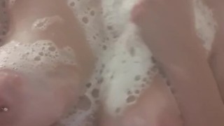 Sexy Brunette Washes All Over For You