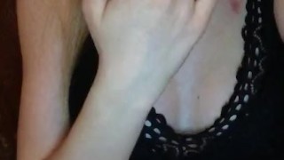 Sexy blonde tasting her sweet cum