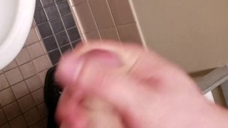 Young Guy Cums in Public Restroom - Almost Caught!