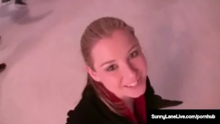Ex Ice Skater Sunny Lane Bangs Dick & Gets Jizz On Her Chin!