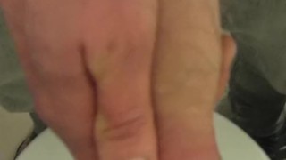 Jerking off my little hard dick in mate's bathroom