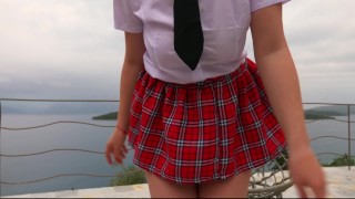 Ginger Schoolgirl Cheerleader Seaside Dance | Redheaded Girl Solo Dancing