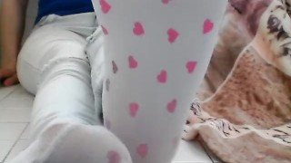 DIRTY WHITE SOCKS (WITH HEARTS) LONG FEET POV
