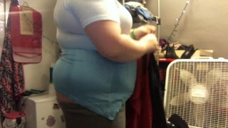 fat white girl buttcrack in sweatpants and shorts with a see thru shirt