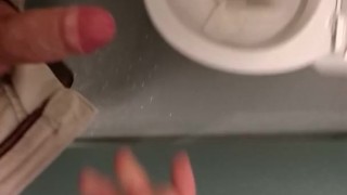 Risky, jerking off and cumming in a public toilet in middle of the day