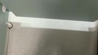 Risky, jerking off and cumming in a public toilet in middle of the day