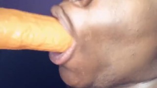Black girl deep throats dildo