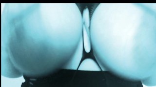 Curvy blonde in short black lingerie striptease