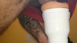 Big cock fucks fleshlight