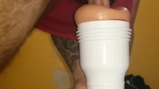 Big cock fucks fleshlight