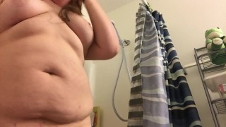 Chubby teen gets ready to take a shower