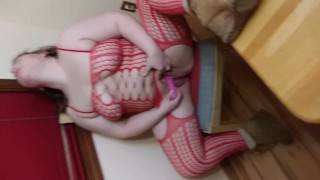 Naughty Nicole toys her pussy in dining room