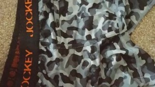 White boy cumming on camo boxers