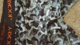 White boy cumming on camo boxers
