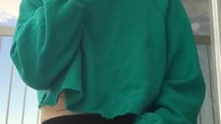 Teen smokes cig and flashes pussy