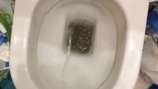 Peeing in messy bathroom