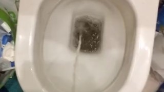 Peeing in messy bathroom