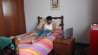 boy plays with her cock