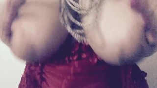 Blonde with big boobs teases with lollipop