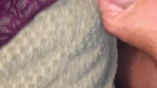 Jerking off and Shooting a load of cum on some lace g-string panties!