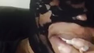 Black ebony BBW smoking in mask rubbing pussy