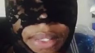 Black ebony BBW smoking in mask rubbing pussy