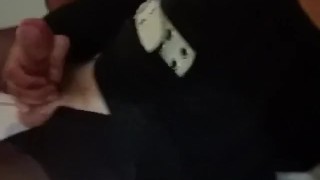 Stroking big cock in tights