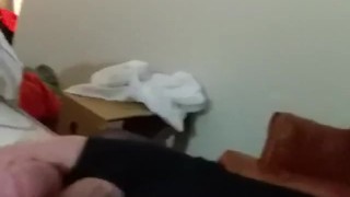 Stroking big cock in tights