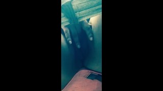Masked ebony bbw smoking outside in garden and rubbing pussy