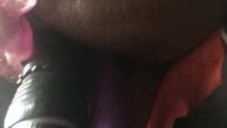 Ebony bbw solo play masterbation enjoying double penetration DP with toys