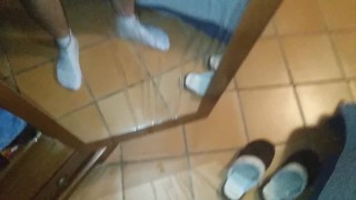 Cumming twice in front of a mirror