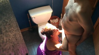 BBW Missy Gives Hubby Sloppy Blowjob On Bathroom Floor