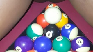 Creamy fat tight pussy spread Open wide on pool table